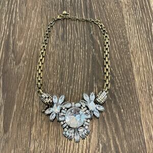 Brass Chain Necklace with Large Rhinestone Statement Detail